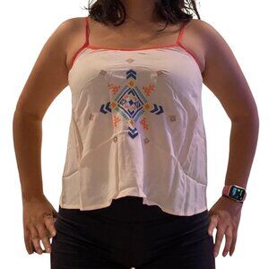 Flying Tomato Cream Embroidered Tank Top Womens Small Summer Rayon Breathable